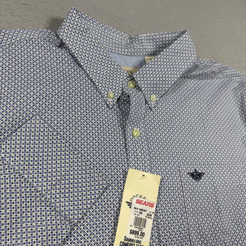 Dockers Classic Fit Long Sleeve Button Down Shirt Blue White Geometric XL NEW